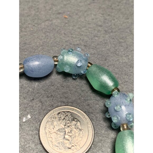 Handcrafted Lampwork Glass Beaded Bracelet In Ocean Green & Blue with Textured D - Picture 3 of 5